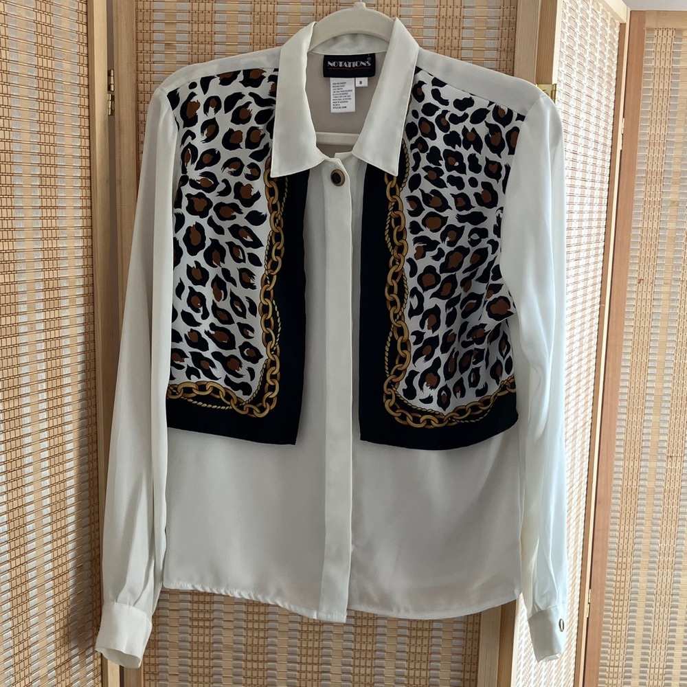 Vintage sheer white with leopard detail blouse